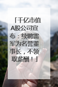 千亿市值A股公司宣布：续聘雷军为名誉董事长，不领取薪酬！