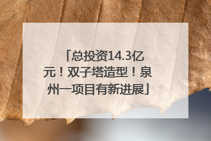 总投资14.3亿元！双子塔造型！泉州一项目有新进展