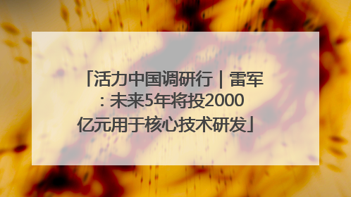 活力中国调研行｜雷军：未来5年将投2000亿元用于核心技术研发