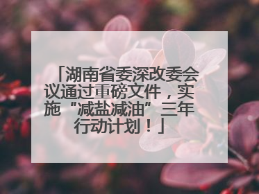 湖南省委深改委会议通过重磅文件，实施“减盐减油”三年行动计划！